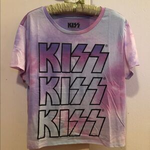 Authentic KISS Tie-Dye T-Shirt - Pink, Baby Blue & Lavender. Women’s size XL.